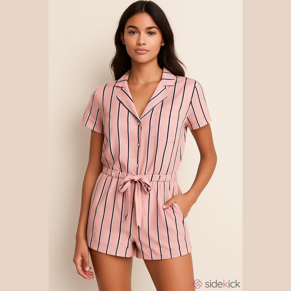 Victoria's Secret Satin Sleepwear Romper – Pink & Black Stripe, Size XS
